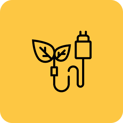 Leaf and plug icon on yellow background.