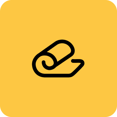 Rolled-up mat icon on yellow background.